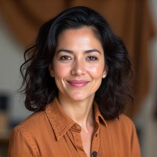 Retrato profesional y cálido de Elena, fundadora de Hilos de Madrid